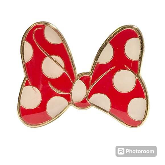 Vintage Disney Minnie Mouse Bow Ring Size 7 8 Red Dots Signed Adjustable Enamel - Picture 1 of 13